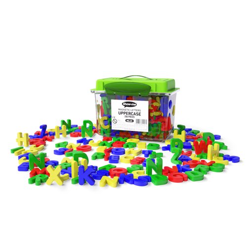 Tub of Show-me magnetic uppercase letters, ideal for helping young minds learn to spell and recognise new words in individual, group and class activities. Contains 11 each of the letters a - z in assorted vibrant colours, at approx. 35mm tall.Supplied in a handy tub with carry handle to keep classrooms tidy and organised.