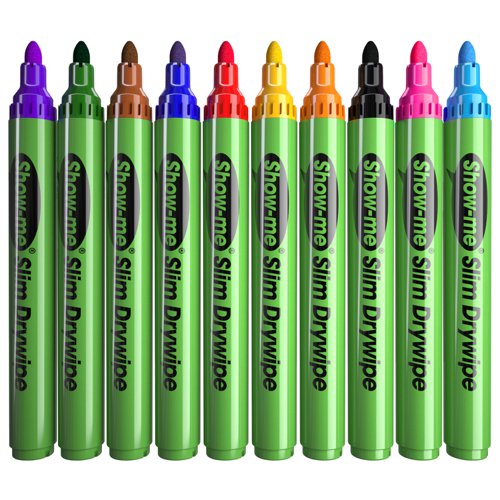 Show-me Drywipe Marker Medium Tip Assorted (Pack of 10) SDP10A EG60225 Buy online at Office 5Star or contact us Tel 01594 810081 for assistance