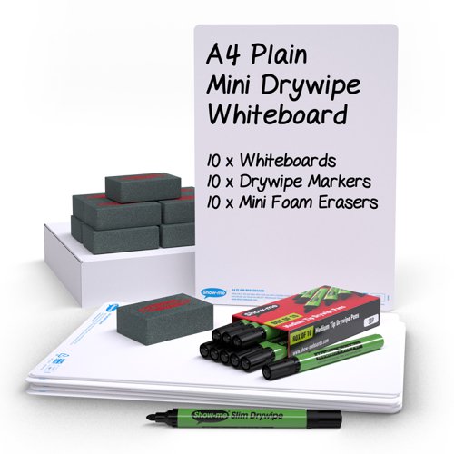 Show-me Plain Drywipe Boards A4 (Pack of 10) SMB10A Drywipe Lap Board EG61623