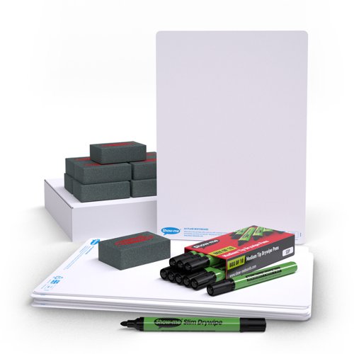 Show-me A4 Plain Mini Whiteboards, Small Pack, 10 Sets