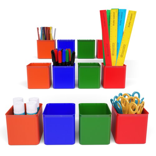 This value pack of 12 handy desk pots from Classmaster is the perfect addition to any classroom, office or desk space. Each pack contains a variety of bright colours to bring any space to life, and is ideal for storing everything from pens and pencils to scissors and paint brushes. Colours may vary.Keep your office and classroom supplies organised and easy to find.