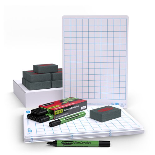 Show-me A4 Gridded Mini Whiteboards, Small Pack, 10 Sets