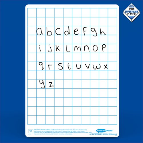 Think inside the box both in and out of the classroom with SUPERTOUGH gridded Show-me boards. Take learning on the move with Show-me SUPERTOUGH boards. At 85% thicker than a standard Show-me board, they're ideal for working on the floor, in playgrounds, on field trips and more. Ideal for quick and easy visual assessment, each board is pre-printed with a light blue gridded pattern on one side with a plain reverse. Show-me boards are made from Polypropylene, making them 100% recyclable. Simply pop into your usual recycling bin or take part in the free Show-me send-back recycling scheme.  Made sustainably in the UK with low-energy technology. Pack contains 10 boards.