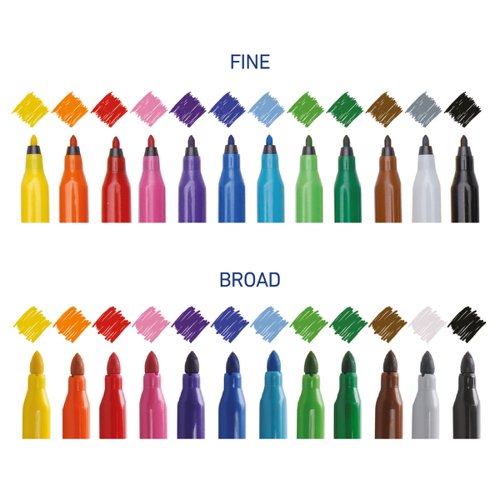 Swäsh Colouring Pens, Broad and Fine Tip, 12 Assorted Colours, Pack of 600
