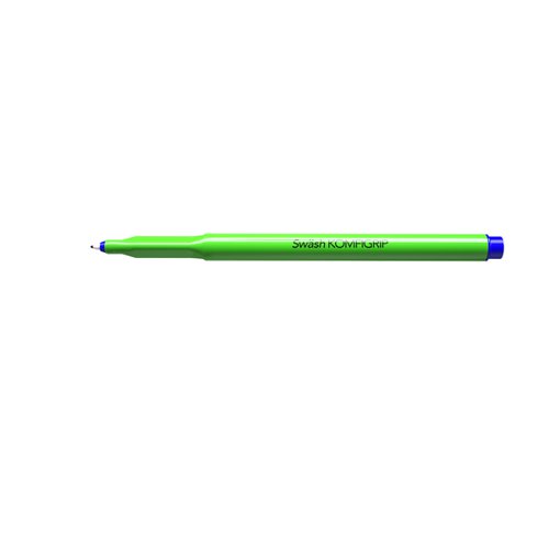 Designed to aid children's handwriting practice, this Swash Komfigrip pen features a unique triangular grip to help encourage correct finger positioning and a hard-wearing, pressure resistant tip to withstand heavy duty use. The high quality ink is quick drying, washable and designed for minimum bleed through. The pen also features a clear, ventilated lid and can be left uncapped for up to 14 days without drying out. This bulk pack contains 300 pens with blue ink.