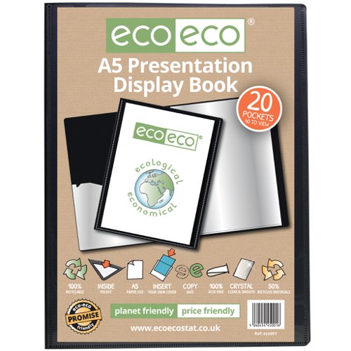 Eco A5 50% Recycled 20 Pocket Presentation Display Book