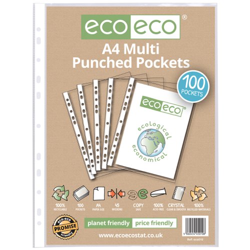 Eco A4 100% Recycled Bag 100 Multi Punched Pockets