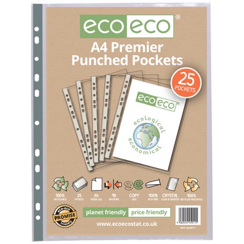 A4 100% Recycled Bag 25 Premier Multi Punched Pockets (1)