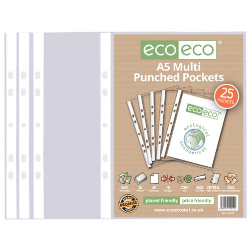 Eco A5 100% Recycled Bag 25 Multi Punched Pockets Punched Pockets PF1547