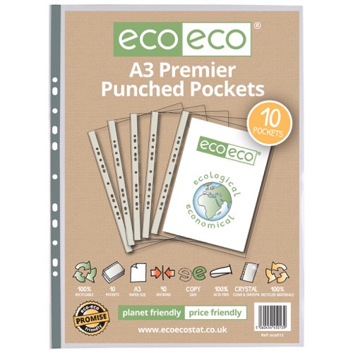 A3 100% Recycled Bag 10 Multi Punched Pockets (Pack of 20)