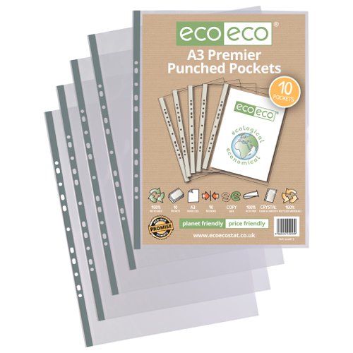Eco A3 100% Recycled Bag 10 Premier Portrait Punched Pockets Punched Pockets PF1548