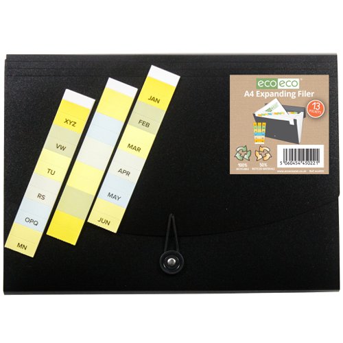 A4 50% Recycled 13 Pocket Expanding File (Pack of 12)