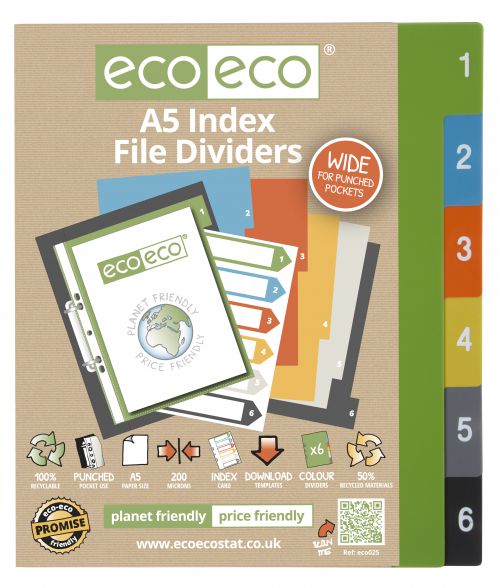 A5 50% Recycled Set 6 Wide Index File Dividers