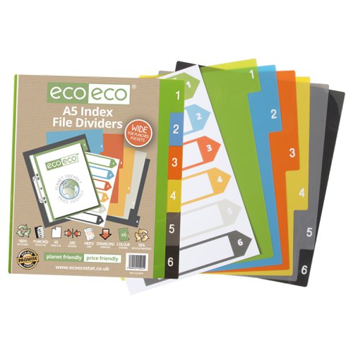 A5 50% Recycled Set 6 Wide Index File Dividers (Pack of 12)