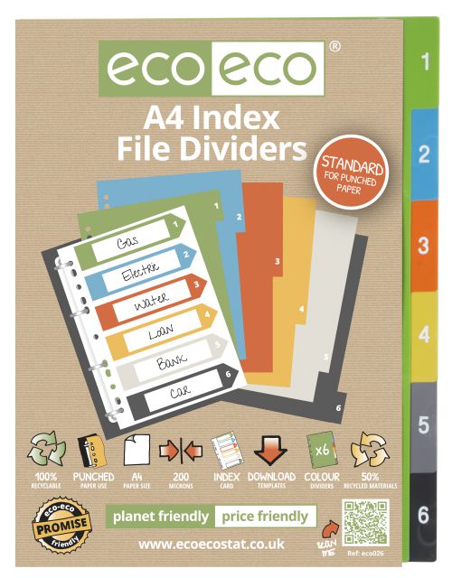 A4 50% Recycled Set 6 Index File Dividers