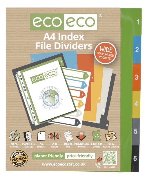 A4 50% Recycled Set 6 Wide Index File Dividers