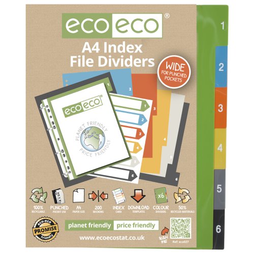 A4 50% Recycled Set 6 Wide Index File Dividers 