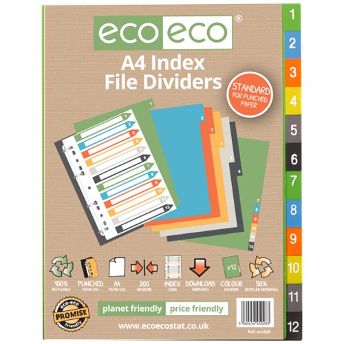 A4 50% Recycled Set 12 Index File Dividers 
