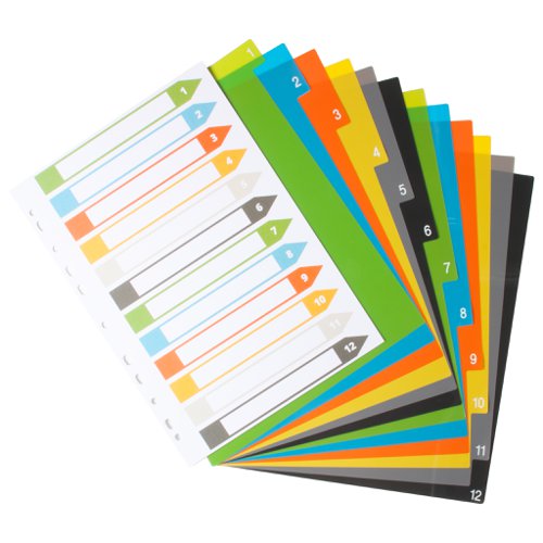 A4 50% Recycled Set 12 Wide Index File Dividers (1) Printed File Dividers ECO029-S