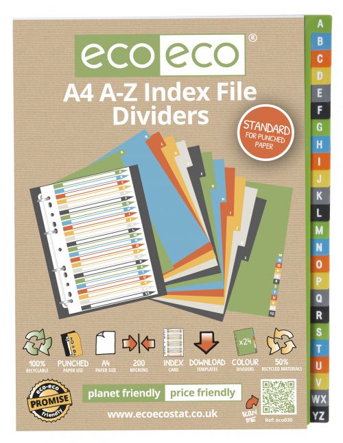 A4 50% Recycled Set 24 A-Z Index File Dividers