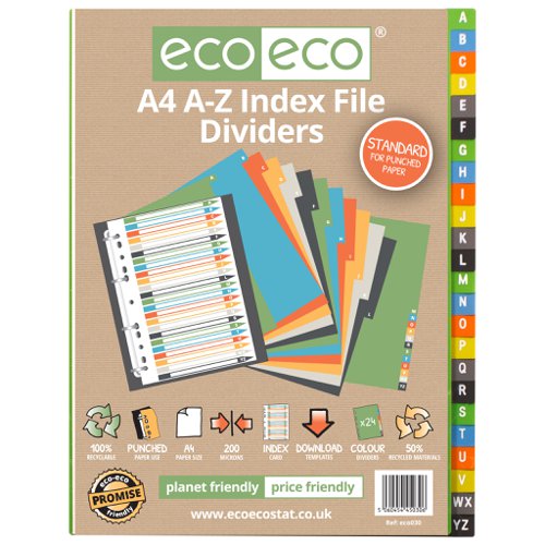 A4 50% Recycled Set 24 A-Z Index File Dividers 
