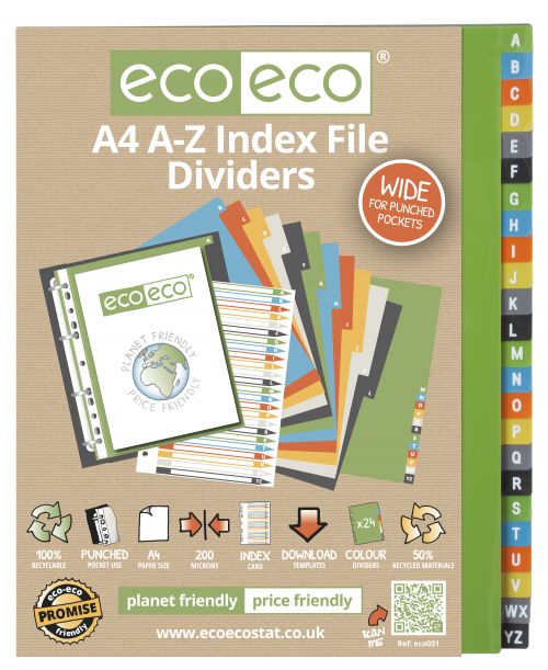 A4 50% Recycled Set 24 A-Z Wide Index File Dividers