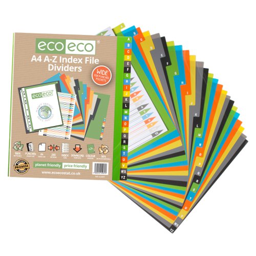 A4 50% Recycled Set 24 A-Z Wide Index File Dividers (1) Printed File Dividers ECO031-S