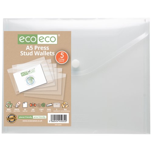 Eco Pack 5 A5 95% Recycled Press Stud Wallets