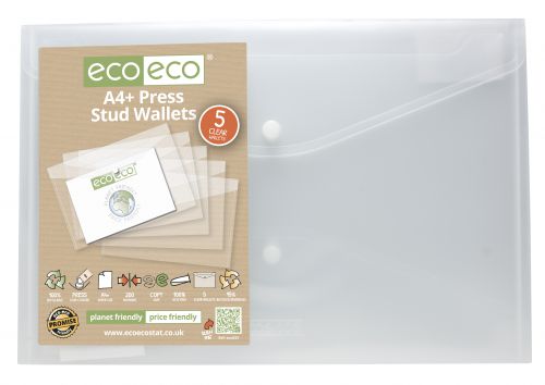 Popper Stud Wallets Recycled A4 Clear Pk5