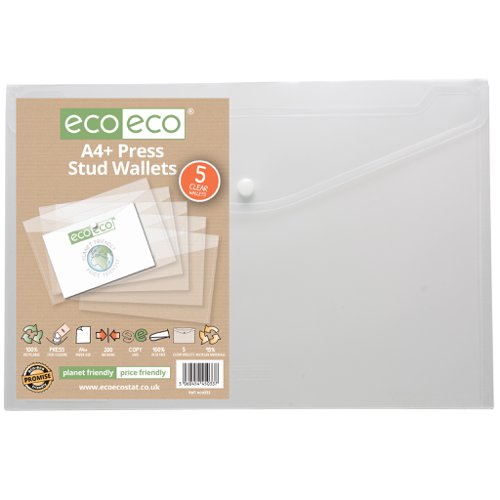 Eco Pack 5 A4+ 95% Recycled Press Stud Wallets