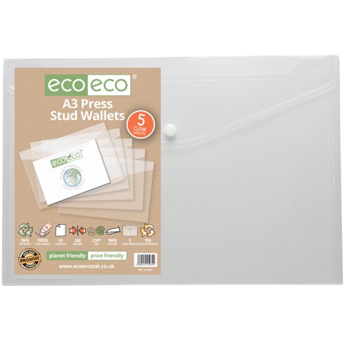 Pack 5 A3 95% Recycled Press Stud Wallets (Pack of 5)