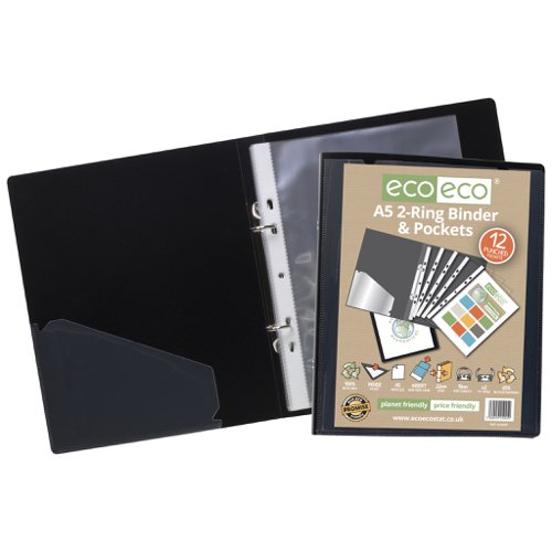 Eco A5 65% Recycled Ring Binder with 12 MultiPunched Pockets Presentation Ring Binders PF1561