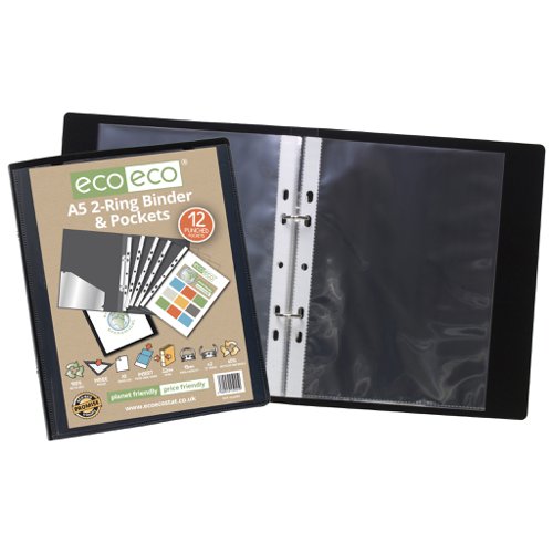 Eco A5 65% Recycled Ring Binder with 12 MultiPunched Pockets Presentation Ring Binders PF1561