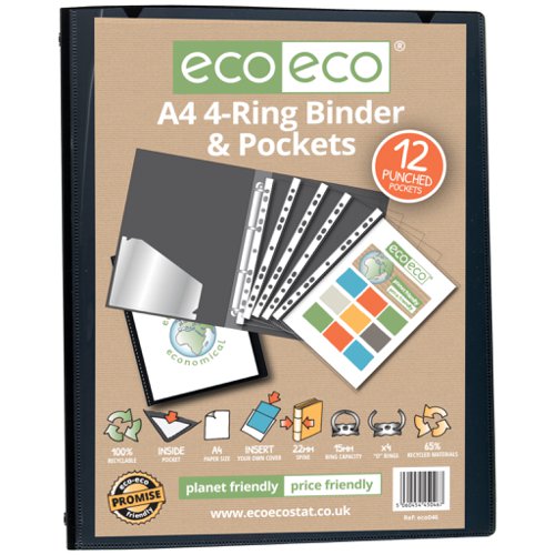 Eco A4 65% Recycled Ring Binder with 12 MultiPunched Pockets