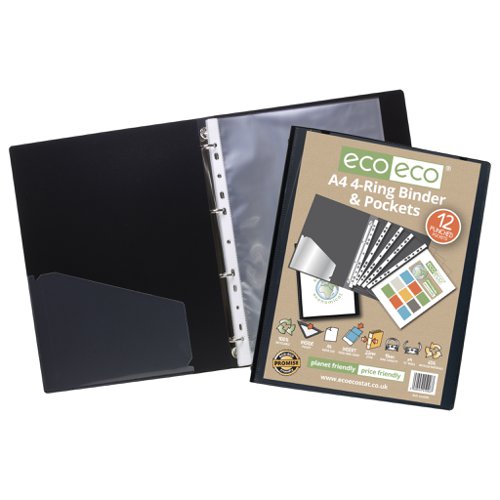 Eco A4 65% Recycled Ring Binder with 12 MultiPunched Pockets Presentation Ring Binders PF1562