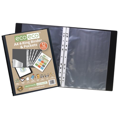 A4 65% Recycled Ring Binder with 12 Multi Punched Pockets (Pack of 12)