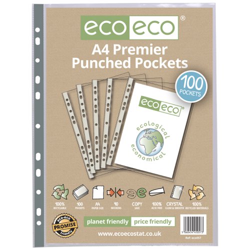 A4 100% Recycled Bag 100 Premier Multi Punched Pockets (Pack of 5)