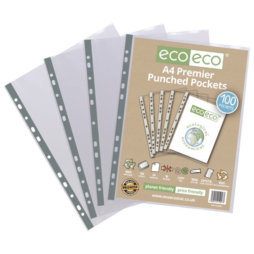 A4 100% Recycled Bag 100 Premier Multi Punched Pockets (1) Punched Pockets ECO057-S