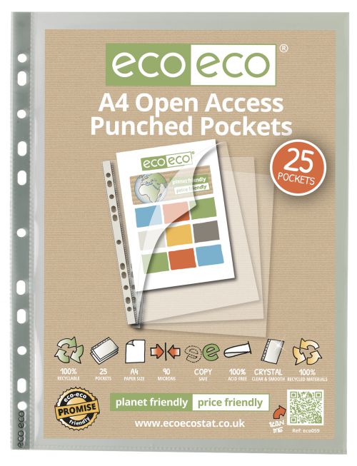 A4 100% Recycled Bag 25 Premier Open Access Multi Punched Pockets
