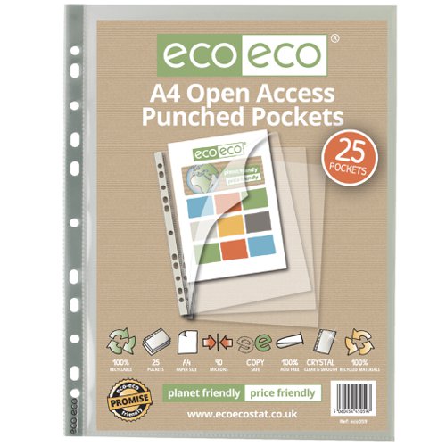 Eco A4 100% Recycled Bag 25 Premier Open Access Punched Pkt
