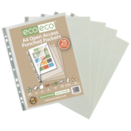 Eco A4 100% Recycled Bag 25 Premier Open Access Punched Pkt