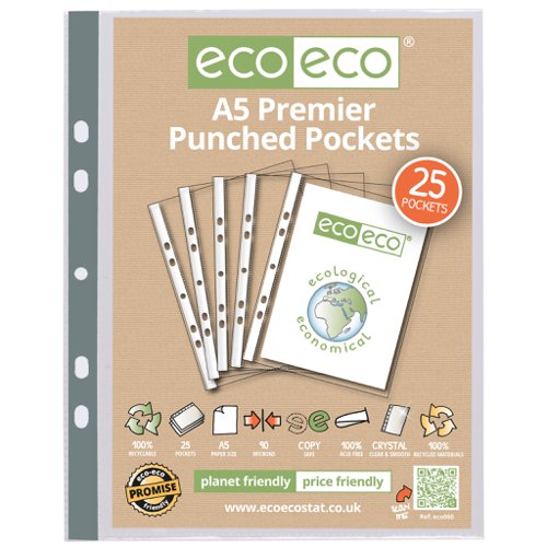 Eco A5 100% Recycled Bag 25 Premier Multi Punched Pockets