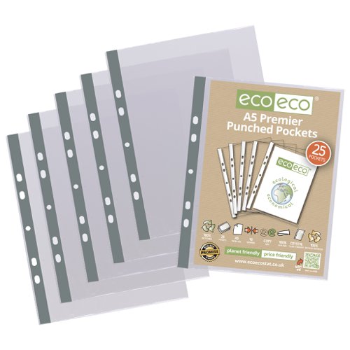 A5 100% Recycled Bag 25 Premier Multi Punched Pockets (Pack of 12)