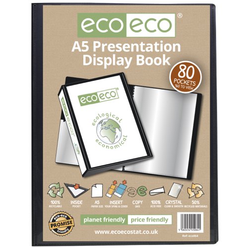 4 x eco-eco A5 50% Recycled 10 Pocket Black Folder Presentation Display Book