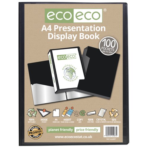 Eco Eco A4 50% Recycled Presentation Display Book with 100 Pockets & Box - Single