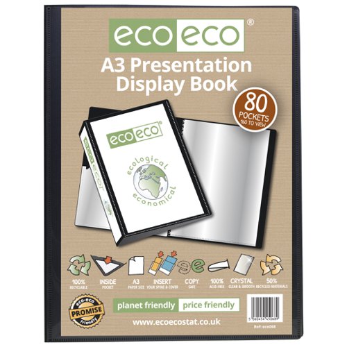 A3 50% Recycled 80 Pocket Presentation Display Book (Pack of 6)
