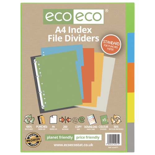 A4 50% Recycled Set 5 Index File Dividers (Pack of 12)