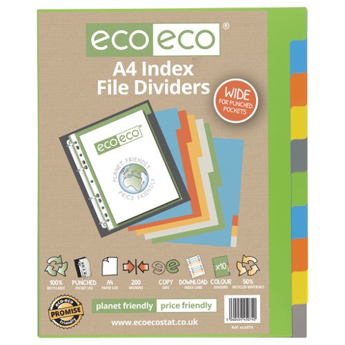 A4 50% Recycled Set 10 Wide Index File Dividers (1)