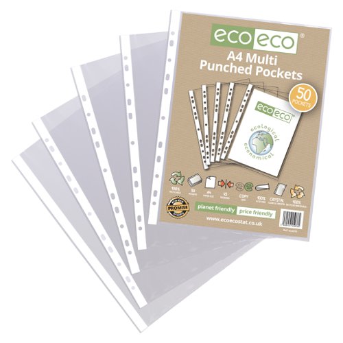A4 100% Recycled Bag 50 Multi Punched Pockets (1) Punched Pockets ECO076-S