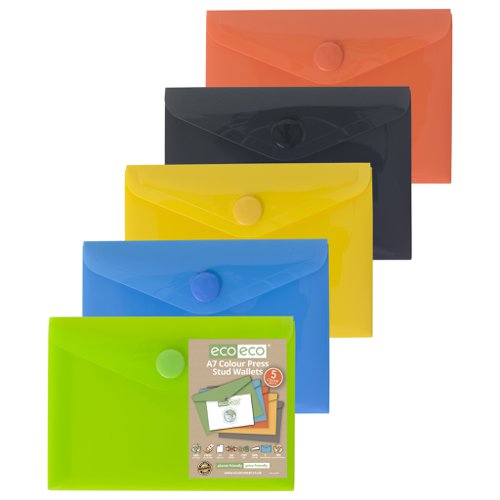 Pack 5 A7 50% Recycled Colour Press Stud Wallets (Pack of 5)